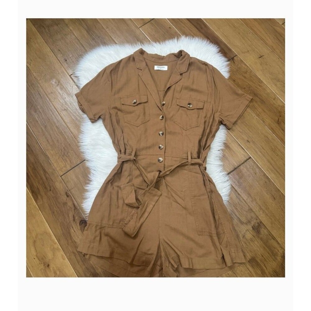 Zenana Romper ZENANA shorts button down belt pockets NEW womens size large 10-12 - Picture 5 of 5